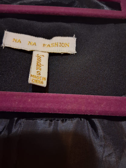 Black Open-Front Blazer with Satin Lapels