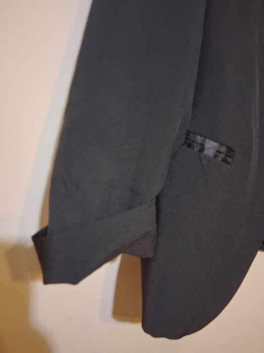 Black Open-Front Blazer with Satin Lapels