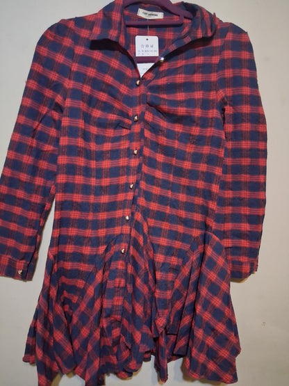 Plaid Button-Down Shirt Dress with Tie Waist