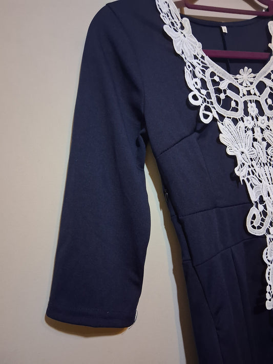 Navy & White Lace Accent Dress