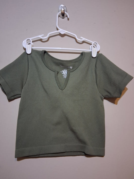 Olive Green Ribbed Keyhole Top
