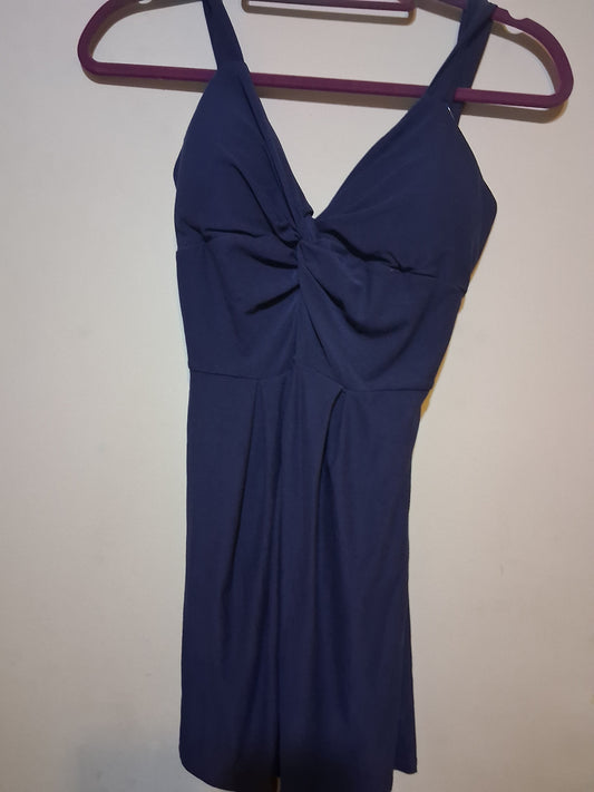 Navy Twist-Front Sleeveless Dress