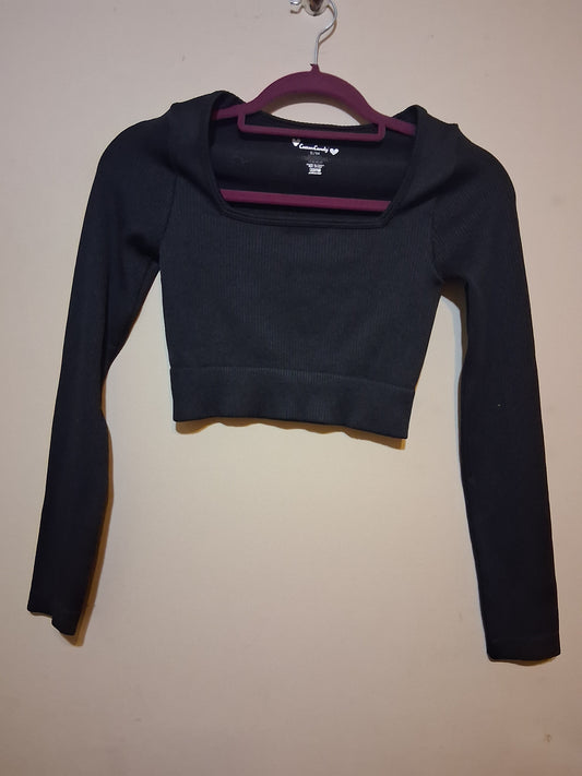 Cotton Candy Black Ribbed Long Sleeve Crop Top