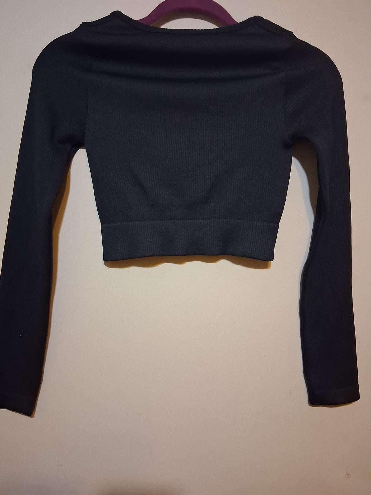 Cotton Candy Black Ribbed Long Sleeve Crop Top