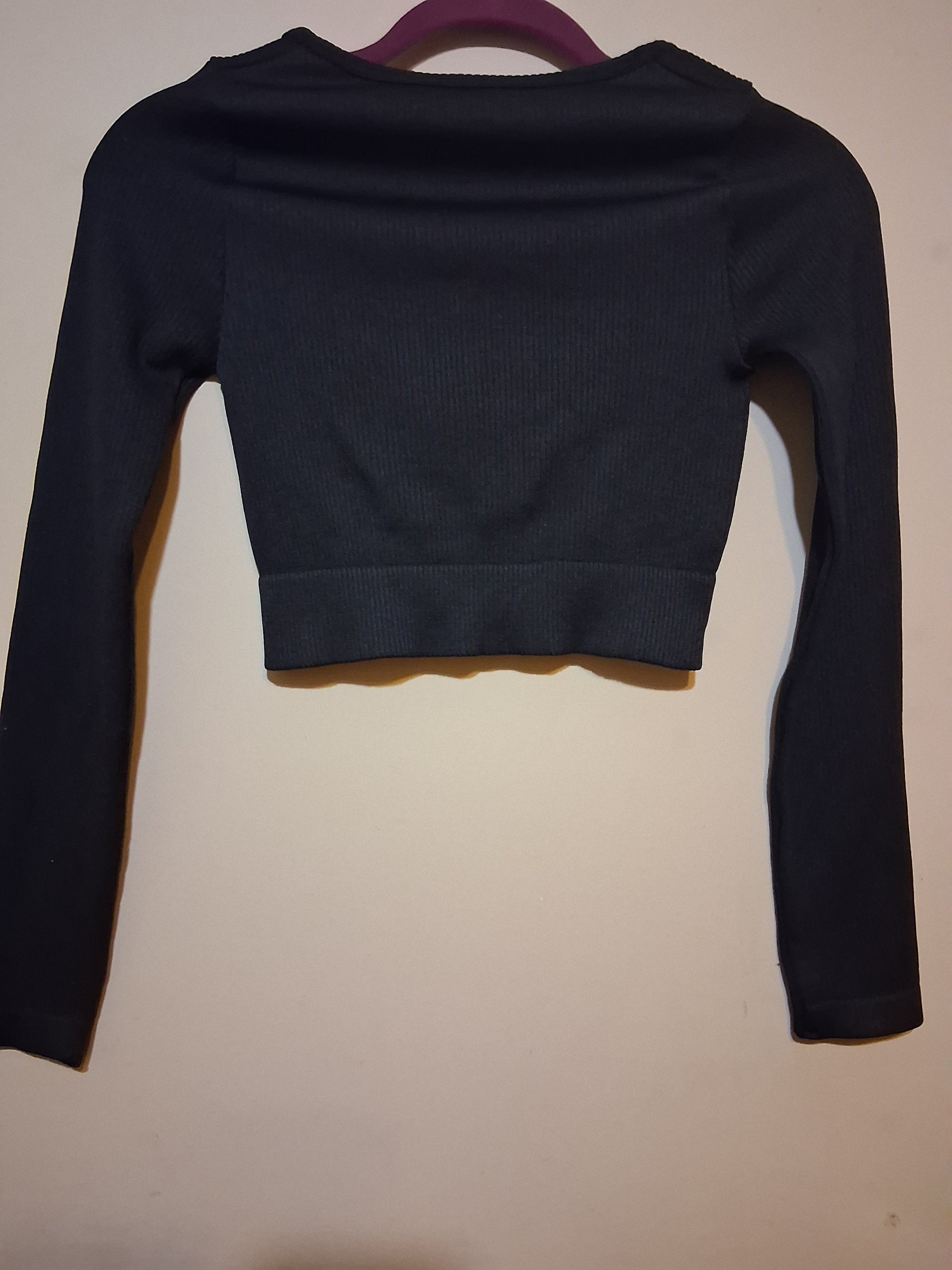 Cotton Candy Black Ribbed Long Sleeve Crop Top