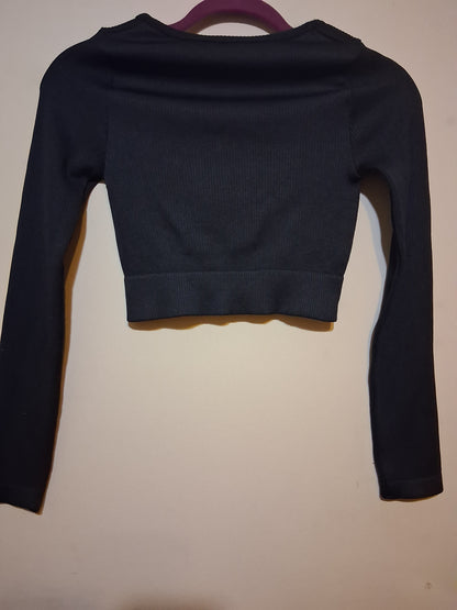 Cotton Candy Black Ribbed Long Sleeve Crop Top