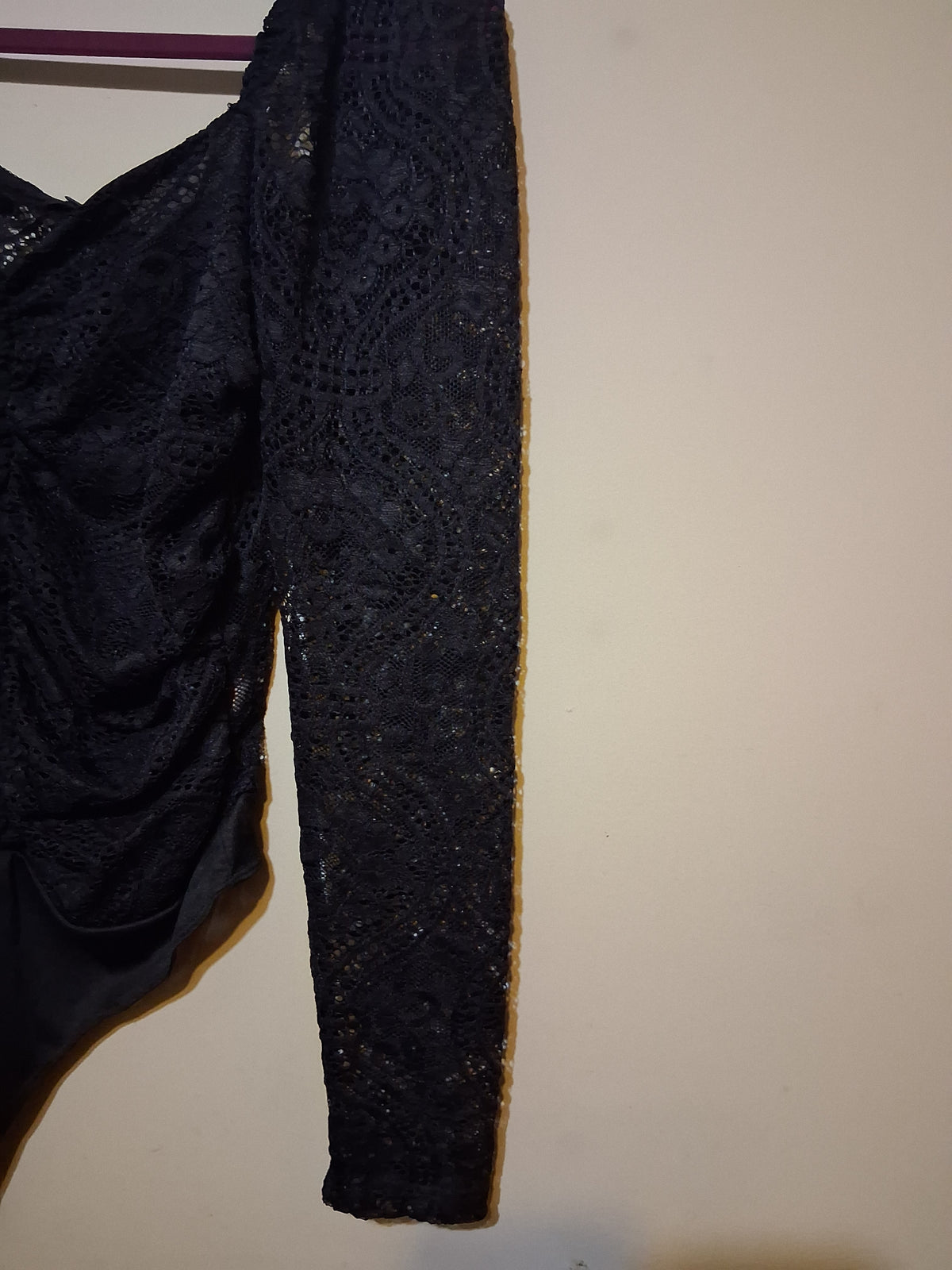 Black Lace Long Sleeve Ruched Bodysuit
