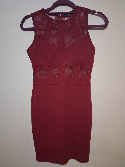 Red Mesh Detail Bodycon Dress