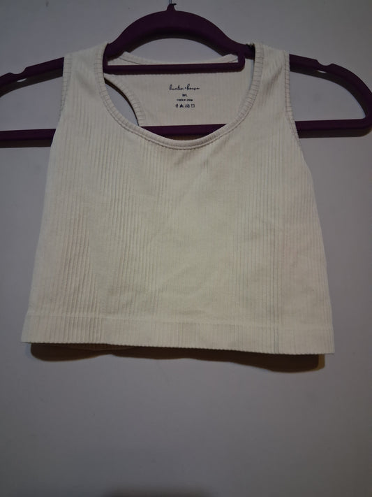 Beige Ribbed Crop Tank