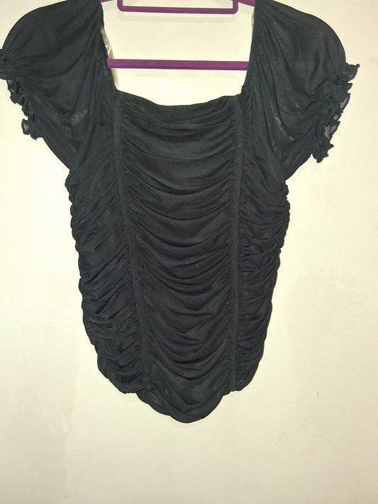 Black Ruched Puff Sleeve Top
