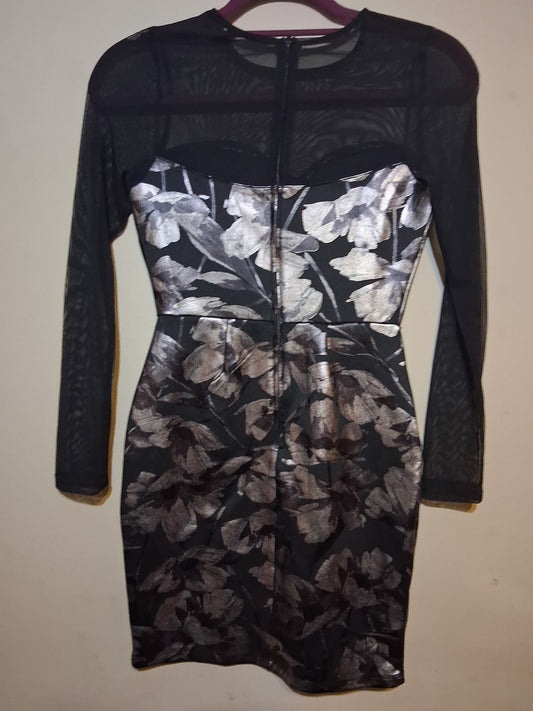Black Floral Mesh Bodycon Dress
