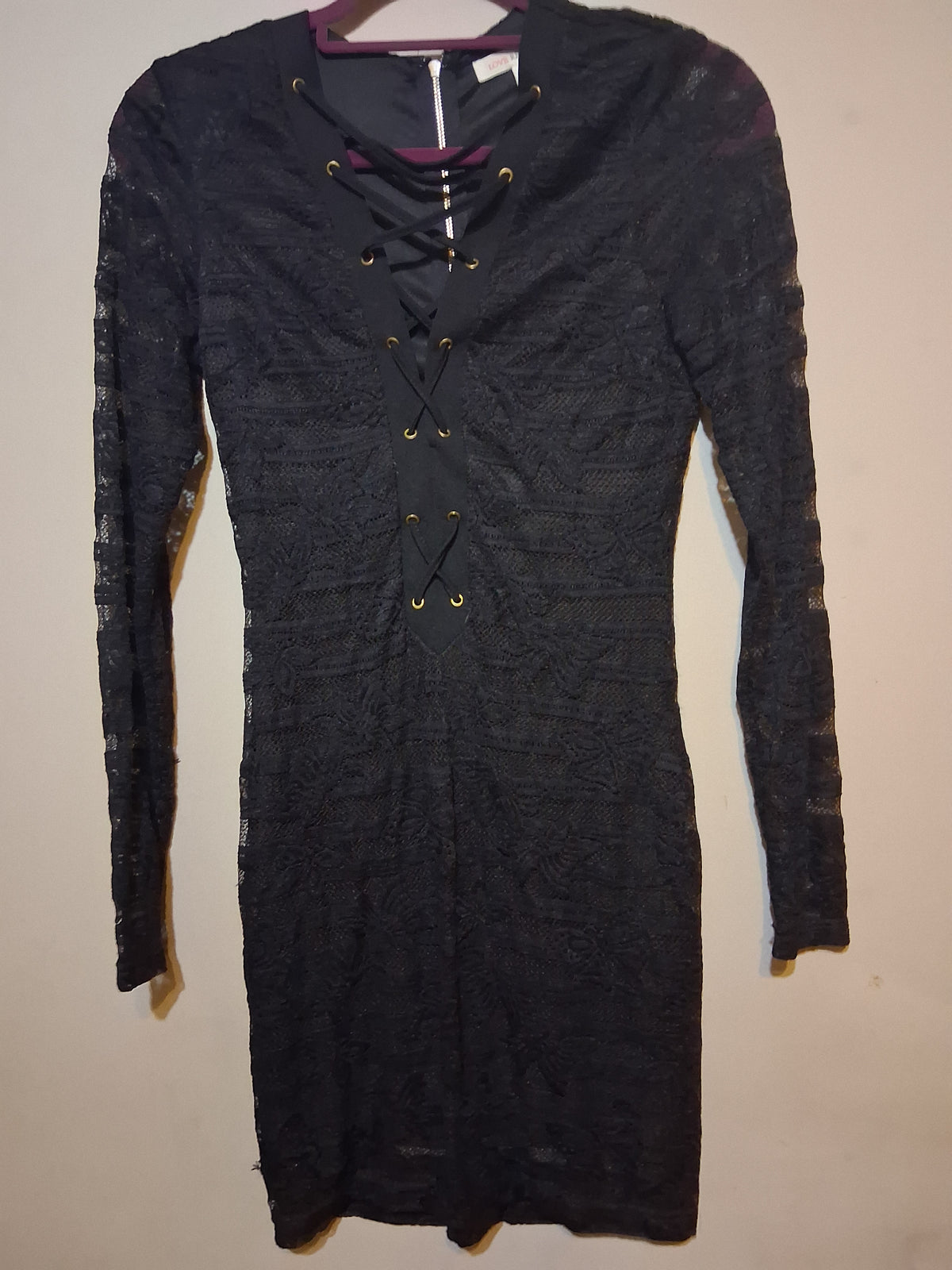 Black Lace-Up Long Sleeve Bodycon Dress