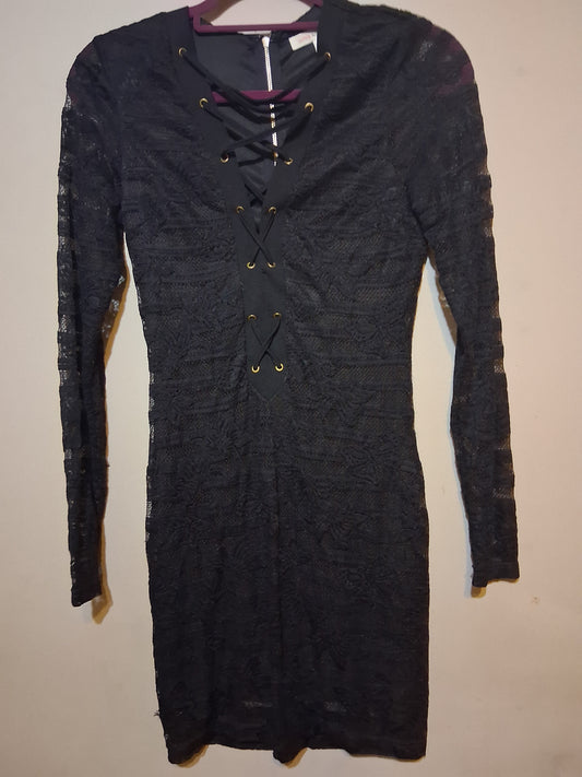 Black Lace-Up Long Sleeve Bodycon Dress